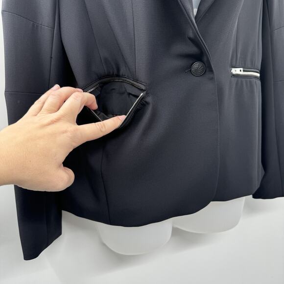 rag & bone Zipper Detail 1-Button Blazer Sz 6 Black Leather Detail Corporate - Picture 4 of 16